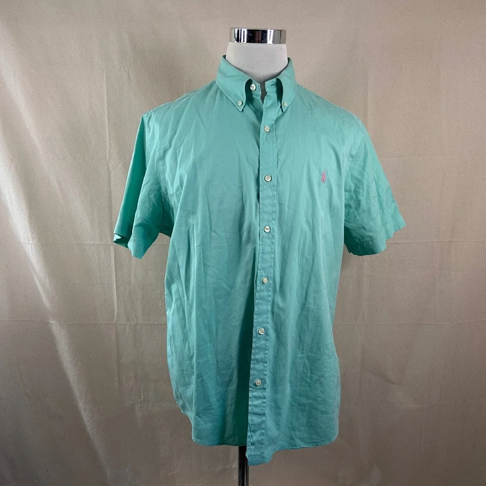 Ralph Lauren XL Classic Fit Featherweight Untucked Fit Short Sleeve Shirt Green